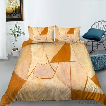 Sarı Geometrik Sanat Yağlıboya Baskı Yorgan Yatak Setleri Yorgan yatak örtüsü seti Yastık Kılıfı ile 2/3 adet Ev Dekor