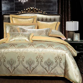 Saten pamuk altın nevresim pamuk yatak çarşafı kraliçe kral 4 adet nevresim takımı lüks nakış yatak takımı yastık shams