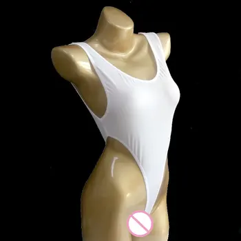 Seksi Kadın Süt Buz İpek Backless Yüksek Kesim Bodysuit Şeffaf Şeffaf Tek Parça Mayo See Through gece elbisesi Erotik İç Çamaşırı