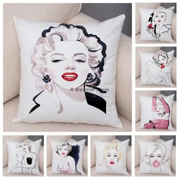 Seksi Kadınlar Marilyn Yastık Kılıfı Dekor Karikatür Baskılı Güzel Kızlar minder örtüsü Beyaz Kanepe Ev Yumuşak Polyester 45 * 45cm