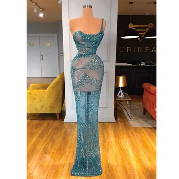 Seksi Kolsuz Mermaid balo kıyafetleri Bir Kayış Sparkly Sequins Kat Uzunlukta gece elbisesi Kadınlar İçin Özel Yapılmış Vestidos De Gala