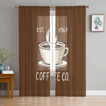 Seti Kahve Logolar Lüks Şifon Sırf Perdeleri Oturma Odası Yatak Odası Dekorasyon için Pencere Voiles Tül Perde