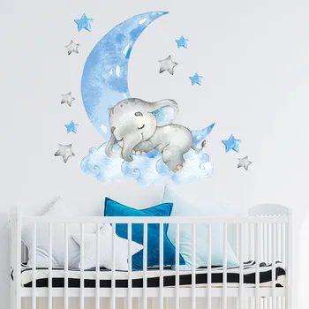 Sevimli Hayvan Vinil Duvar Sticker Uyku Fil Erkek Kız Çocuk Odası Dekor Duvar Bebek yatak odası dekoru Estetik Kreş Duvar Çıkartmaları