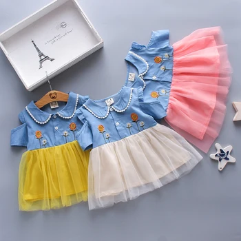 Sevimli Kız Elbise Bebek Bebek Çocuk Elbise Prenses Denim dış giyim Yaz Bebek Çocuk Giysileri