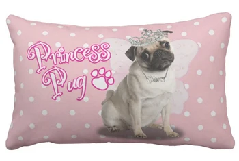 Sevimli Prenses Pug Yastık Güzel Hayvan Desen Pug Köpek Yastık Kılıfı Polyester Dikdörtgen Pet Köpek Yastık Kılıfı İki Taraf