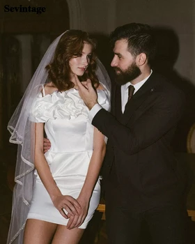 Sevintage Boho Kısa düğün elbisesi Gelin Spagetti Sapanlar Plise Dantelli gelin elbiseleri Straplez Vintage Gelin Törenlerinde 2022