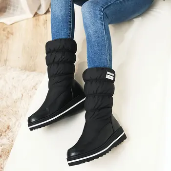 Sgesvıer Artı boyutu 35-44 yeni kar botları kadın sıcak pamuk aşağı ayakkabı su geçirmez botlar kürk platformu orta buzağı çizmeler siyah G824
