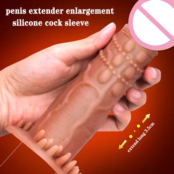 Silikon Penis Kollu Genişletici Büyütme Yeniden kullanılabilir Prezervatifler Erkekler İçin Gecikme Boşalma Penis Uzatma Horoz Kollu Prezervatif