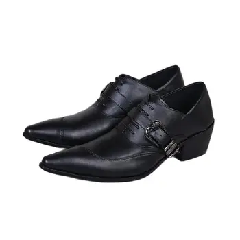 Sivri Burun Yüksek Topuklu Erkekler Oxfords Hakiki Deri Elbise Ayakkabı Erkek Iş iş ayakkabısı Erkek Yükseklik Artış Düğün Ayakkabı 45 46