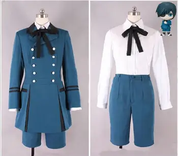 Siyah Butler 2 Kuroshitsuji Ciel Phantomhive Mavi Çocuk Lolita Takım Elbise Anime Unisex Cosplay Kostüm Mavi Setleri