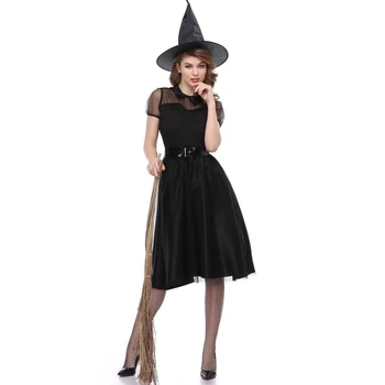 Siyah Gotik Cadı Kostüm Yetişkin Kadınlar İçin Purim Cadılar Bayramı Cosplay Parti Sihirbazlar süslü elbise
