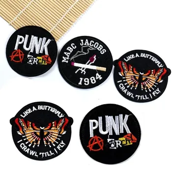 Siyah Kelebek Sigara Punk Yamalar Giysi için Demir on Mektup Aplikler DIY Kafatası Çizgili Nakış Etiket Yuvarlak Rozetleri