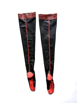 Siyah sıkı lateks çoraplar, kadınlar için üstte kırmızı ve siyah süslemeli dekoratif
