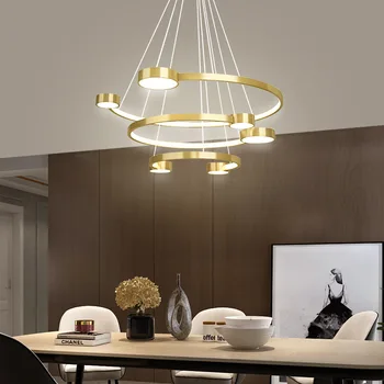 Siyah ve Altın Modern LED kolye ışık daire 4 Yüzük avize kolye lamba Yemek odası Mutfak oturma odası iç mekan aydınlatması