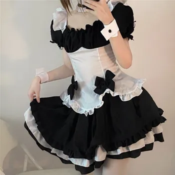 Siyah ve beyaz sevimli Lolita elbise kız kawaii elbise Lolita sevimli hizmetçi kostüm retro fantezi prenses parti cosplay kostüm