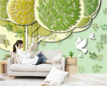 Son 3D duvar,Güzel ve taze soyut ağaç papel de parede, otel kahve dükkanı oturma odası kanepe TV duvar yatak odası duvar kağıdı