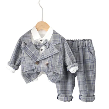 Sonbahar Çocuk Boys Giyim Moda Bebek Giyim Seti Elbise Resmi Beyefendi Düğün Yay T-shirt Ceketler Pantolon Bebek 3 adet Set