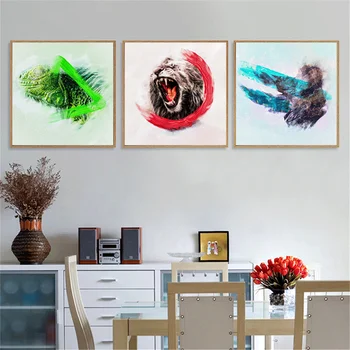 Soyut Tuval Baskı Aslan Bukalemun Kertenkele Fil Hayvan Posterler ve Baskılar duvar Sanatı Süslemeleri Resimleri için Oturma Odası