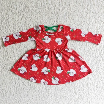 Stokta çocuklar Uzun Kollu Rop Sevimli Kız Noel Burgu Elbise İle Çapraz Tasarım Yüksek Kaliteli Giysiler