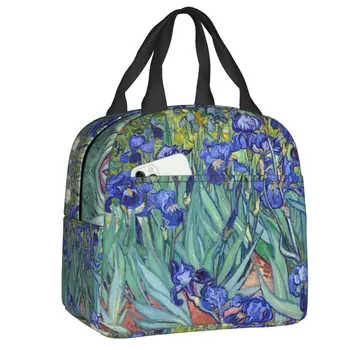 Süsen Vincent Van Gogh Yalıtımlı yemek taşıma çantası Sanat Çiçekler Boyama Taşınabilir Soğutucu Termal Bento Kutusu Iş Okul Seyahat