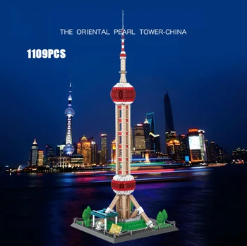 Sıcak Dünyaca Ünlü Mimari Çin Shanghai Yapı Taşı Oriental Pearl Radyo ve Tv Kulesi Modeli Tuğla Eğitici Oyuncaklar