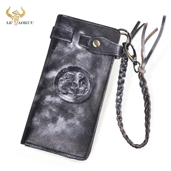 Sıcak Satış Gerçek Orijinal deri el yapımı uzun tasarımcı Zincir cüzdan Erkekler İçin Erkek Vintage çok katmanlı gün el çantası Çanta 3377