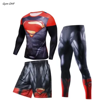 Sıkıştırma T Shirt Erkek Spor 3D Spor Spor Takım Elbise MMA Rashguard Spor Koşu Tayt BJJ Boks Setleri Muay Thai Şort Fightwear