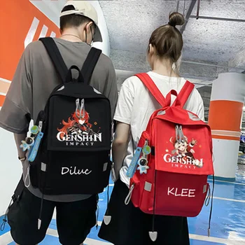Sırt çantası Cosplay Oyunu Genshin Darbe Havalandırma Diluc Klee Keqing Erkek Kız Schoolbag Bilgisayar Seyahat Rahat Öğrenciler Çanta Moda