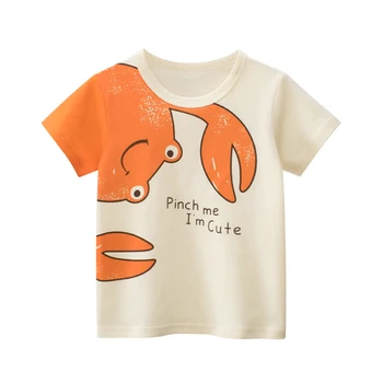 T Shirt Erkek Giyim Yaz Çocuklar Kısa Kollu Üstleri Yengeç Desen Nefes Yumuşak Rahat Tee Toddlers İçin Bebek