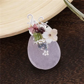 TDQUEEN Broş Büyük Doğal Taş Broş Çinko Alaşım Gümüş Kaplama Pin Takı İnci Kabuk çiçekli boncuk Broş Kadınlar için