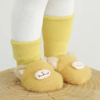 Toddler Kapalı Çorap Ayakkabı Yenidoğan Bebek Çorap Kış Kalın Havlu Pamuk Bebek Kız Çorap Kauçuk Tabanlar ile Bebek Hayvan Komik Çorap