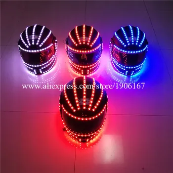 Toptan 4 ADET RGB LED Işıklı Kask Cadılar Bayramı Noel Sahne Performansı Light Up Şapkalar Parti Dans Bar DJ Gece Kulübü