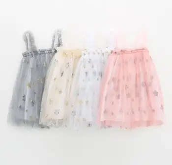 Toptan Yeni 2022 Yaz Bebek Kız Sparkle Yıldız Örgü Elbise, Kızlar Prenses Tatlı Elbise 6 adet / grup