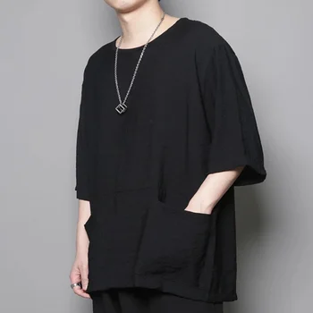 Trendy erkek rahat kısa koyu siyah Japon Haran eğilim büyük gevşek Hong Kong yarım kollu T-Shirt