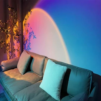 USB Düğmesi Gökkuşağı Günbatımı Projektör Atmosfer Led Gece Lambası Ev Kahve Dükkanı Arka Plan Duvar Ev Dekorasyon Renkli Lamba