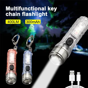 USB şarj Mini anahtarlık el feneri çok fonksiyonlu LED el feneri 4 modları lamba manyetik acil uyarı kamp ışık