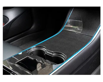 Uygun Tesla Modeli 3 / Y merkezi kontrol paneli dekoratif çıkartmalar karbon fiber kaymaz anti-scratch iç araba çıkartmaları