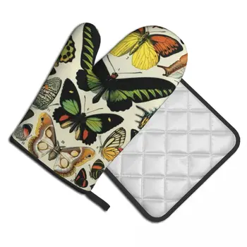 Vintage Kelebekler Darkacademia Eldiveni Sıcak Ped kelebek Sıcak Fırın Kase Mutfak Eldivenleri Izgara Fritöz İsıya Dayanıklı Fırın Eldiveni Seti