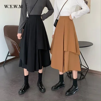 WYWM 2021 Kore Düzensiz Yüksek Bel Etek Kadın Minimalizm Rahat Yeni Moda Etekler İnce A-line Tüm Maç Kadın Giyim
