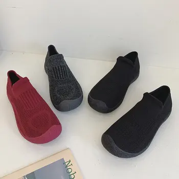 Women'svulcanized Ayakkabı Dize Katı Yumuşak Kadın Erkek Örgü Sneakers Düz Bayanlar Çiftler Üzerinde Kayma Boyutu 44