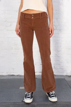 Y2k Vintage Kadınlar Kadife Alevlendi Pantolon Düz Renk Rahat Gevşek Streç Bootcut Çan Alt Pantolon Streetwear
