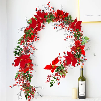 Yapay Bitki Noel Dekorasyon Çiçek Rattan Akasya Fasulye Kırmızı Meyve suni çam kozalağı Duvar Asılı Rattan Ev Partisi Dekorasyon