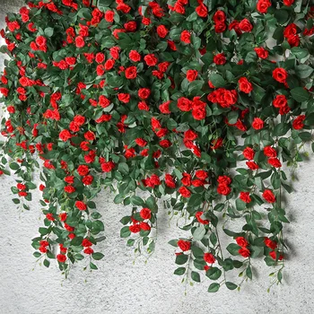 Yapay Simülasyon gül çiçek rattan dekoratif asma kapalı düğün sahte çiçek çiçek askılığı duvar asılı ev bahçe dekoru