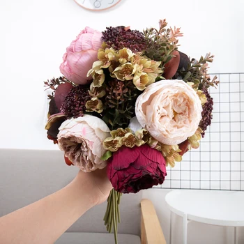 Yapay çiçekler Sonbahar El Harfler Şakayık Çeşitli Çiçekler Düğün Dekorasyon Gelin Buketi Parti İpek Sahte Çiçekler