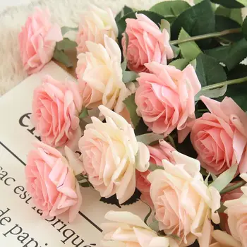 Yapay İpek Romantik Gül Çiçek Sahte Çiçek Gerçek Dokunmatik Güller Düğün Dekoratif Buket Ev Partisi Ekran Flores Çelenk