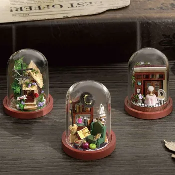 Yaratıcı DIY Mini Büyülü Orman Cafe Zaman DollHouse El Yapımı Minyatür Mobilya model seti cam küre Ahşap Bebek Evi Oyuncaklar