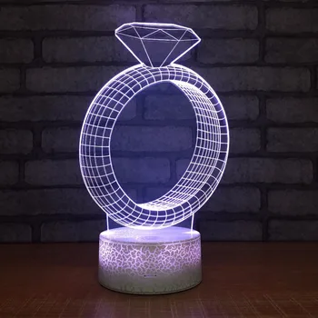 Yaratıcı Elmas Yüzük Şekli 3D Illusion LED Masa Lambası Akrilik USB 7 Renk Değişimi 3D Gece Lambası Düğün Süslemeleri