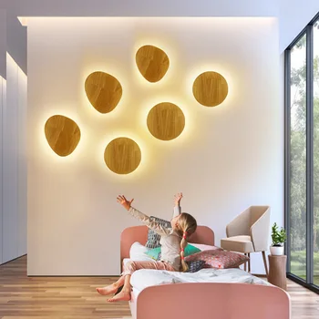 Yaratıcı Led yuvarlak duvar lambaları Modern Yatak Odası armatürü banyo başucu merdiven ışıkları Basit çalışma ışığı Ahşap merdiven lambası