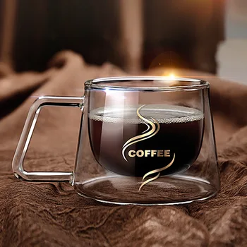 Yaratıcı cam yüksek borosilikat çift katmanlı kahve fincanı kare gram fincan moda kupa
