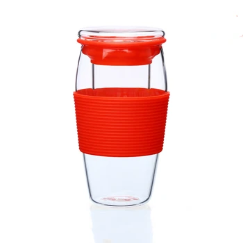 Yaratıcı çift katmanlı kaymaz cam bardak Renkli silikon kemer çay kaçak bardak ve kupalar Kapak filtresi Şık taşınabilir çay fincanı